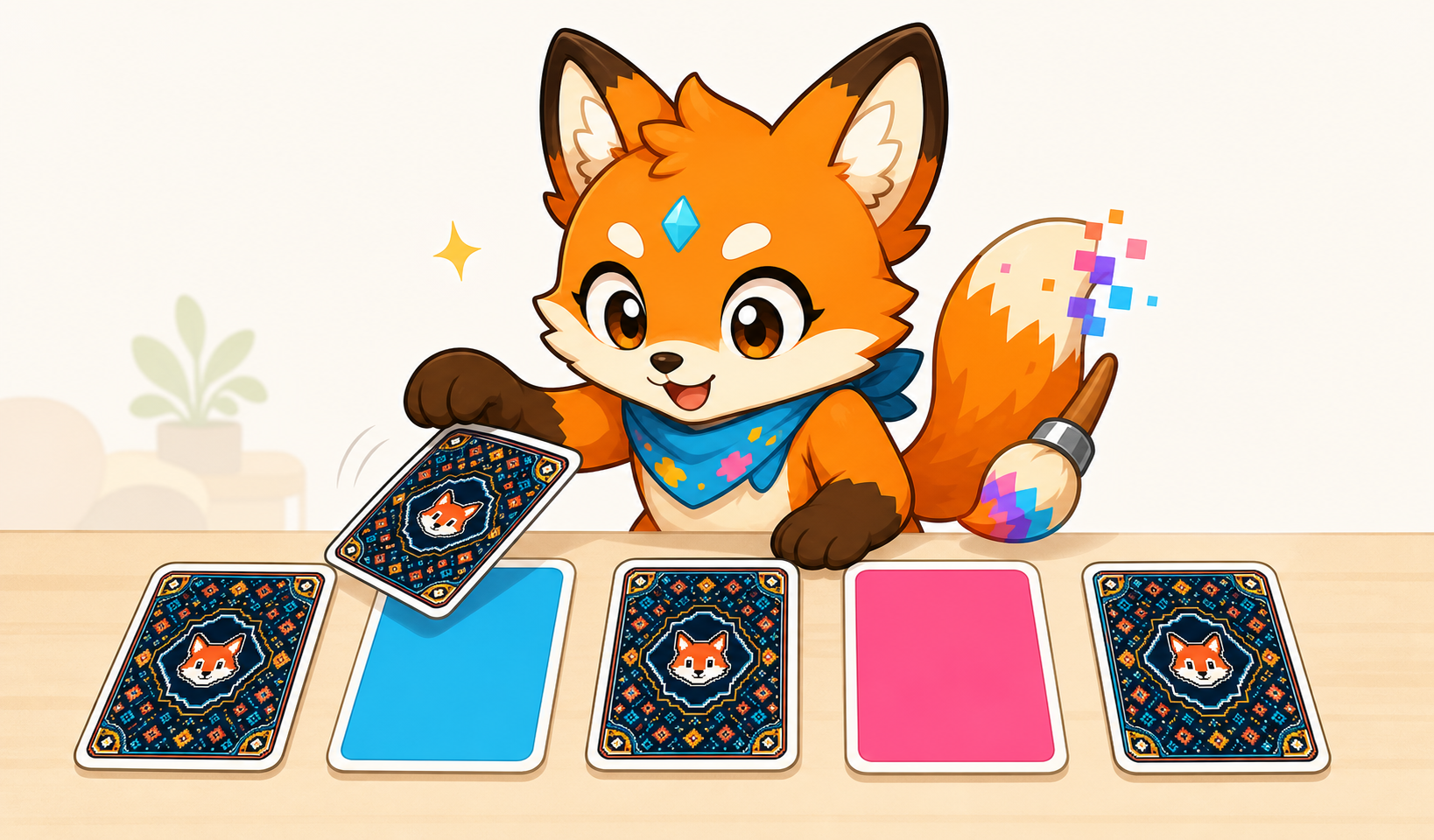 Pico flipping five matching poker cards to reveal color faces